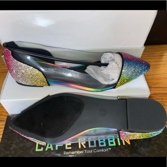 From Dolls Kill Cape Robin Rainbow Rhinestone Clear Pointed Flats - Picture 6 of 6